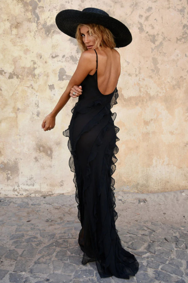 Ocean Waves Tiered Ruffle Maxi Dress