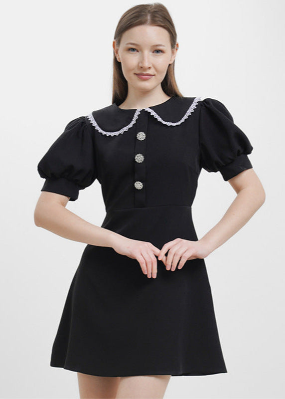 Eloise - Pearl Button Puff Sleeve Mini Dress