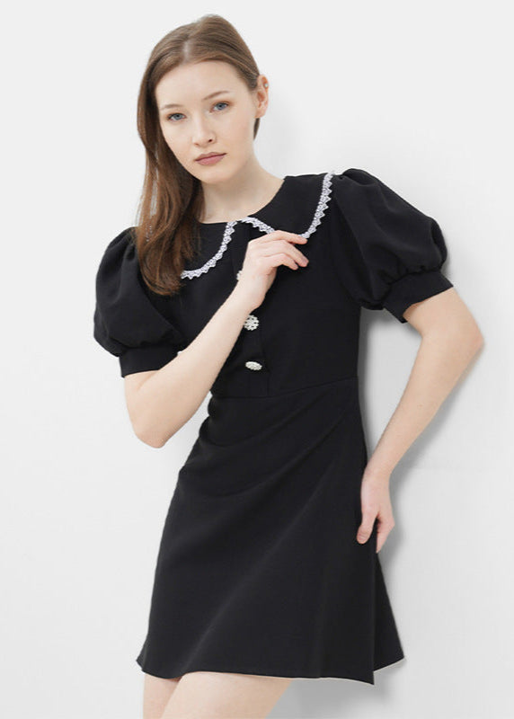 Eloise - Pearl Button Puff Sleeve Mini Dress