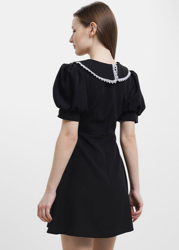 Eloise - Pearl Button Puff Sleeve Mini Dress