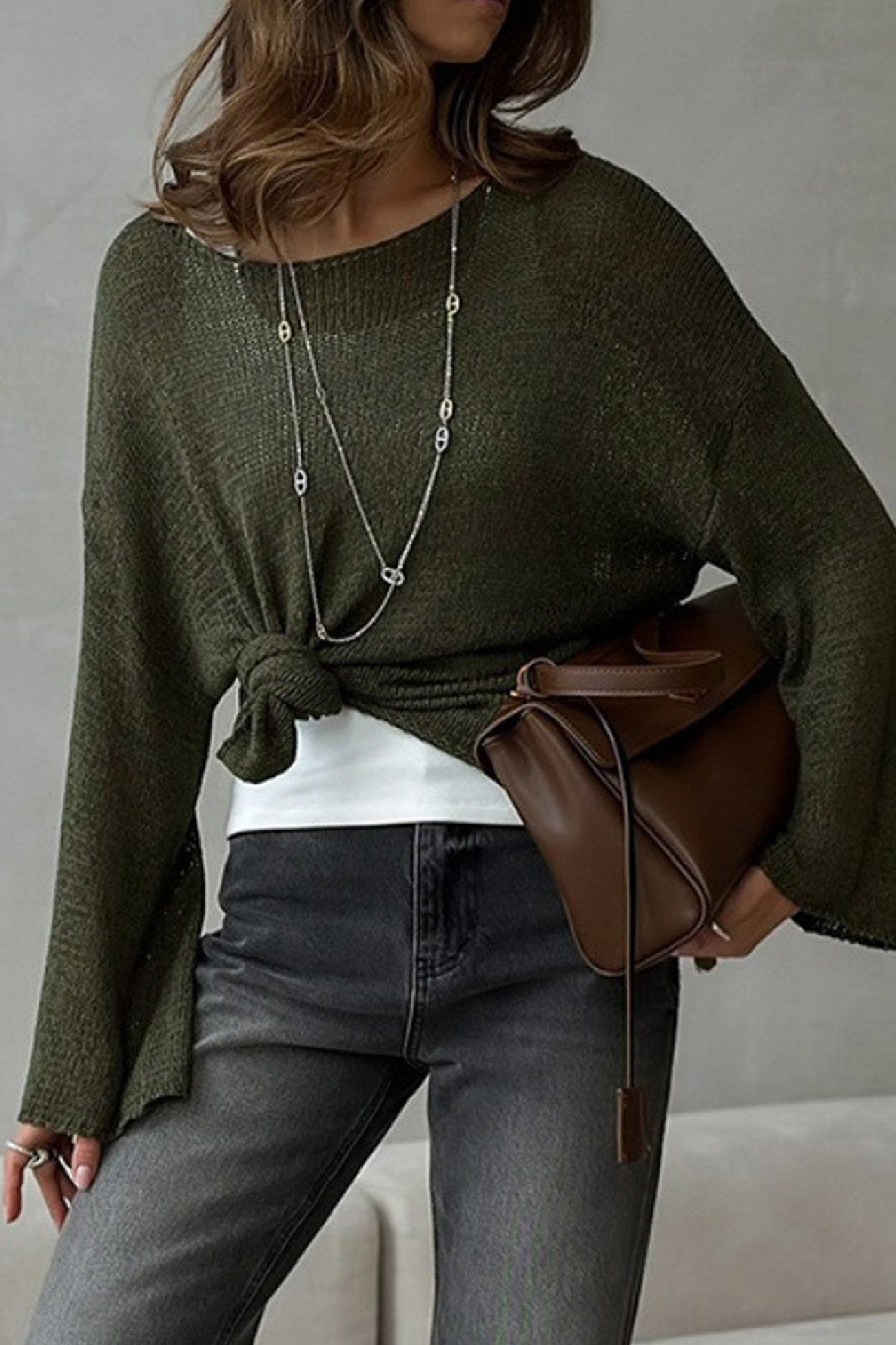 Crew Neck Hollow Out Knit Cover-up Sweater