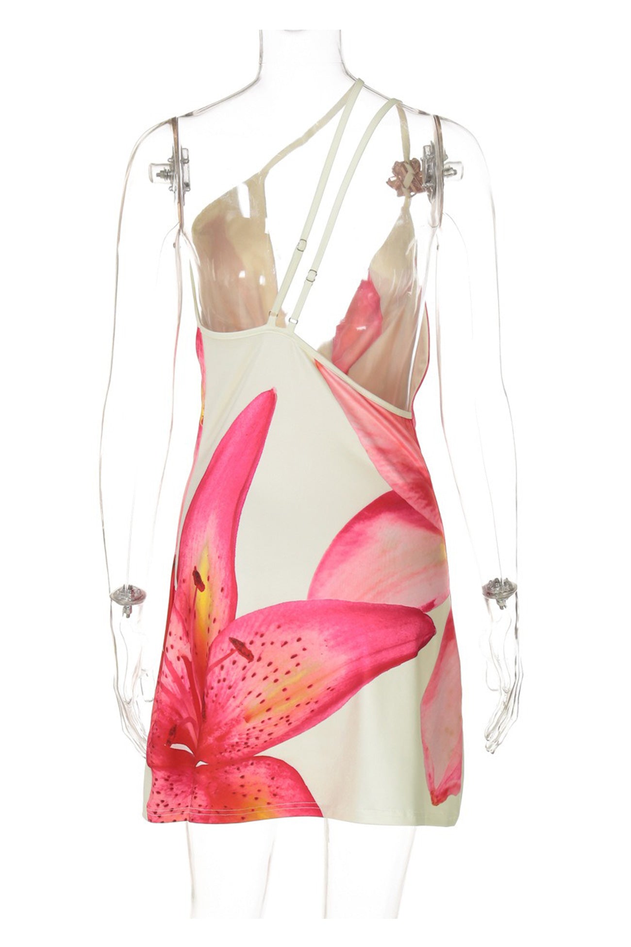 Floral Cowl Neck One-shoulder Mini Dress