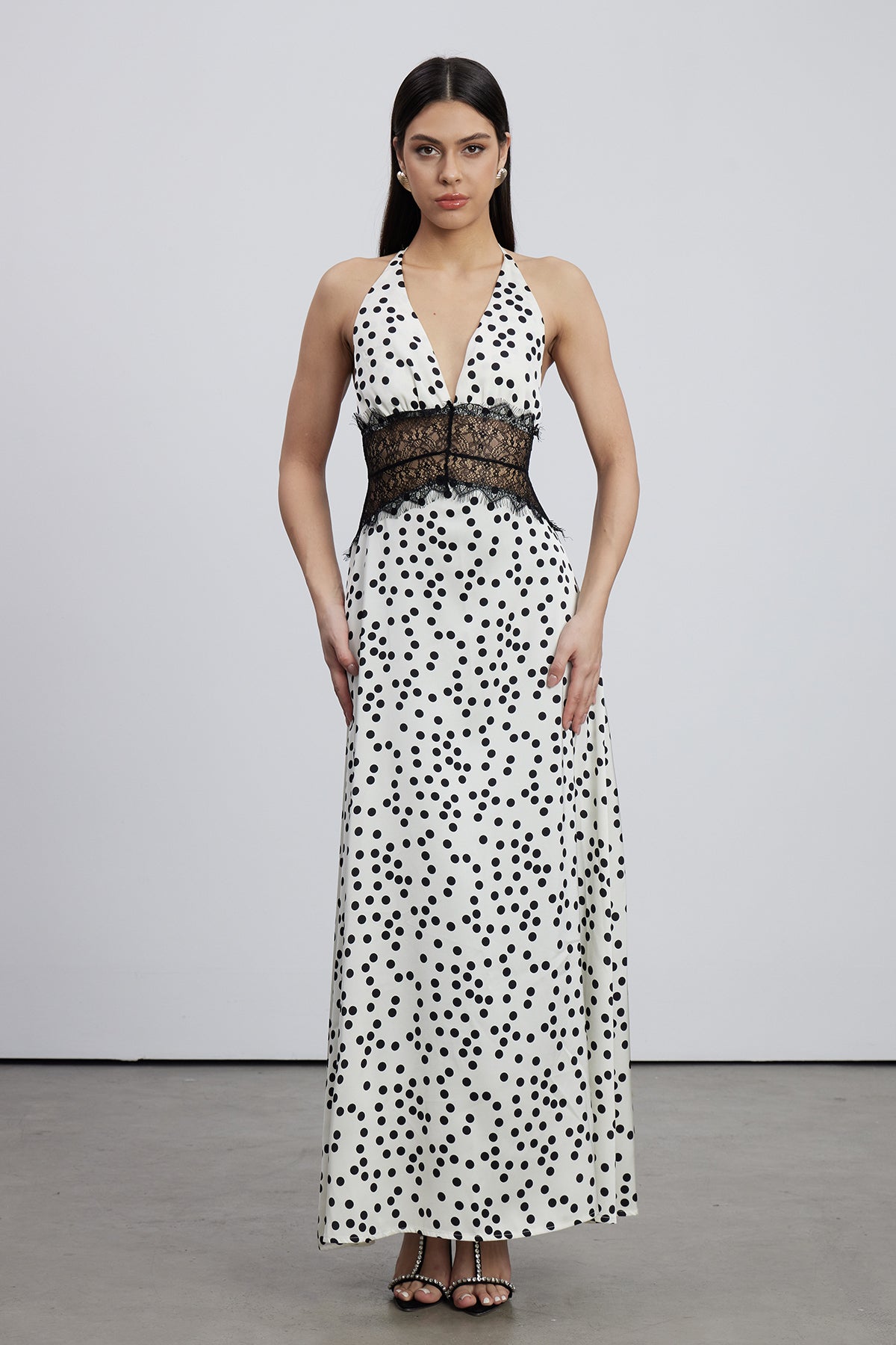 lace plunge maxi dress Bowie Lace Plunge Dot Maxi Dress – Wiwor