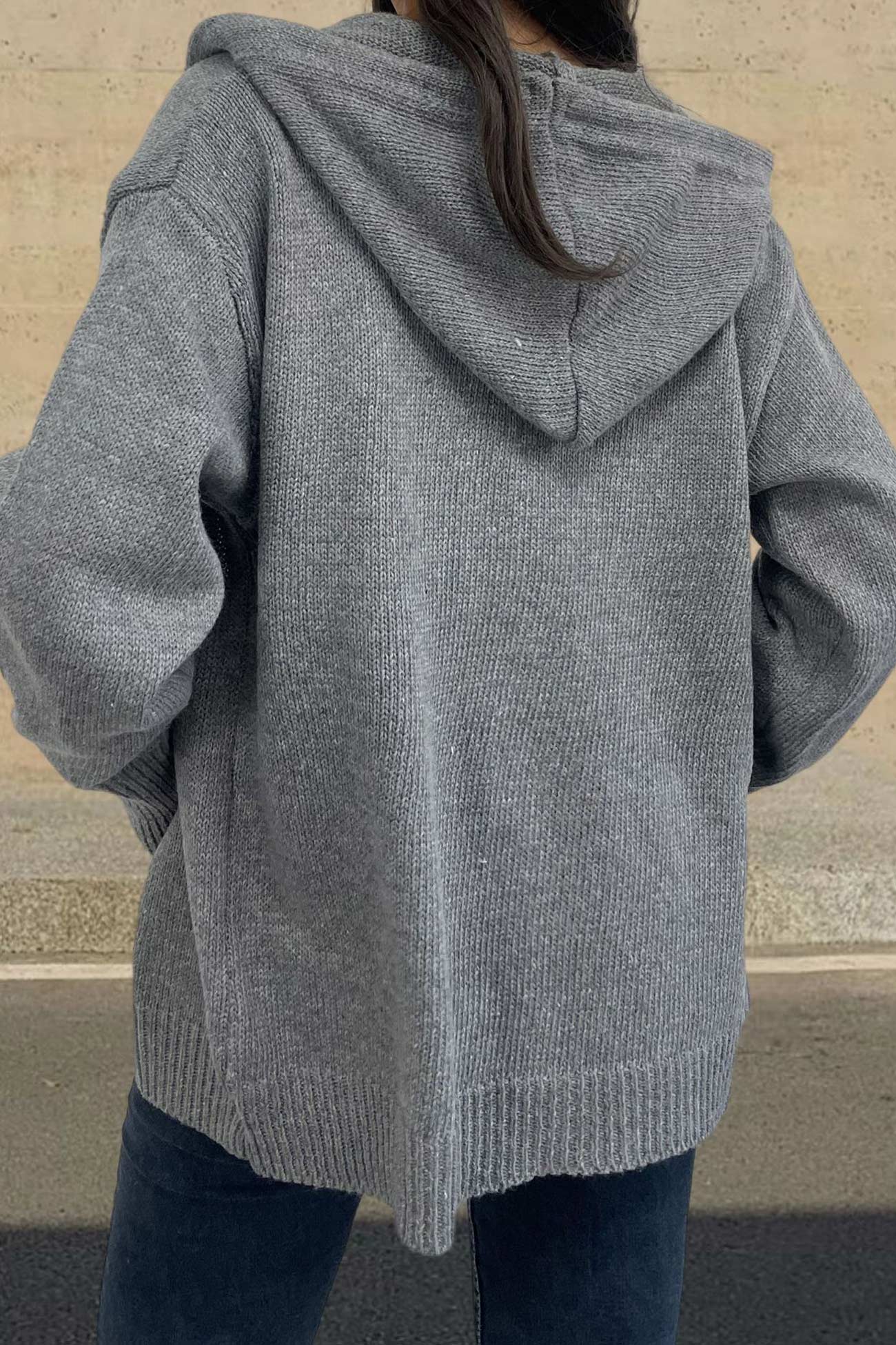 Button-down Knit Hooded Cardigan