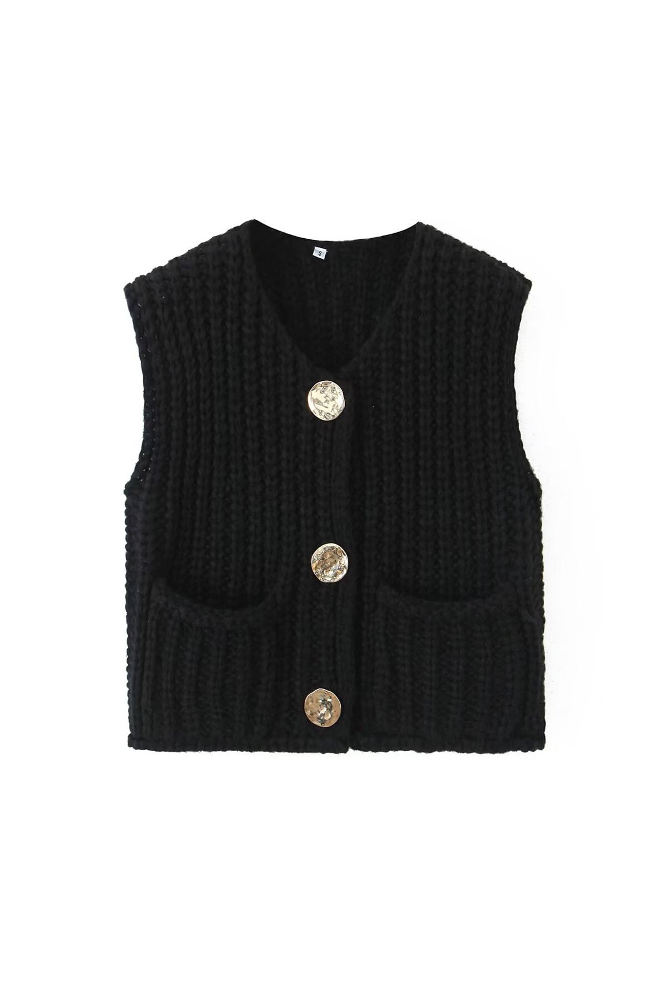 Button Front Sleeveless Pocket Knit Cardigan