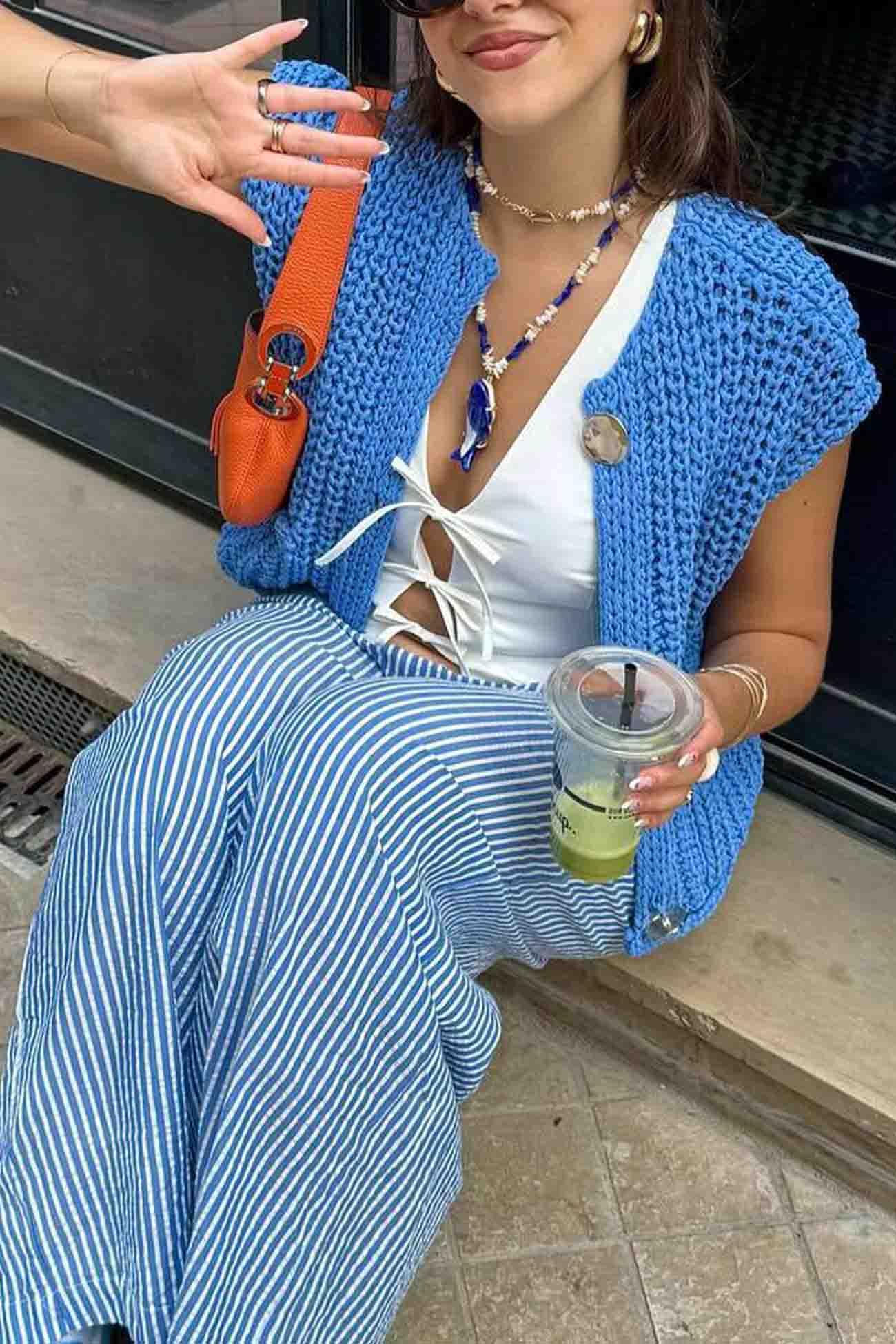 Button Front Sleeveless Pocket Knit Cardigan