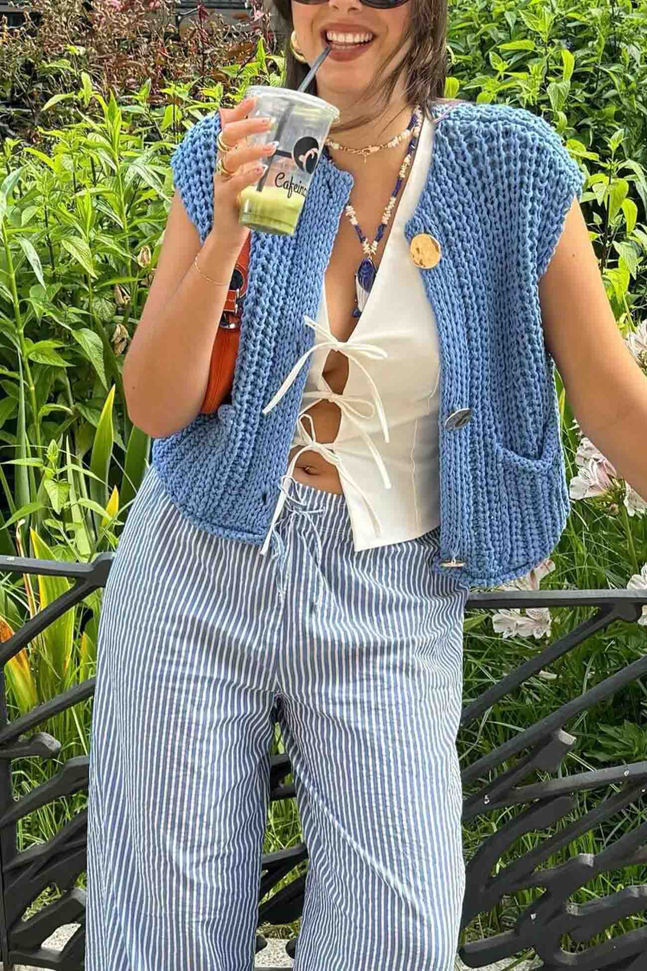 Button Front Sleeveless Pocket Knit Cardigan