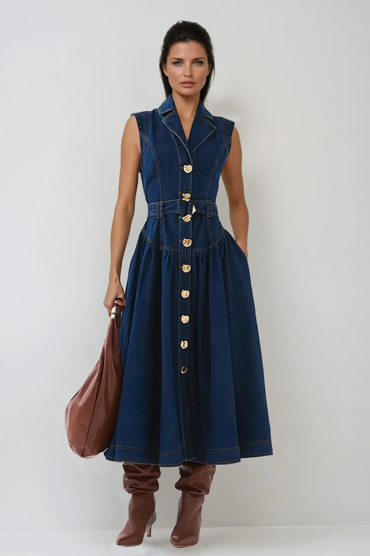 Emmanuel Sleeveless Denim Midi Dress In Blue