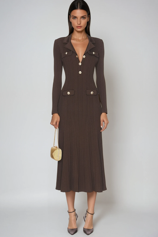 Faustin V Neck Button Knit Midi Dress
