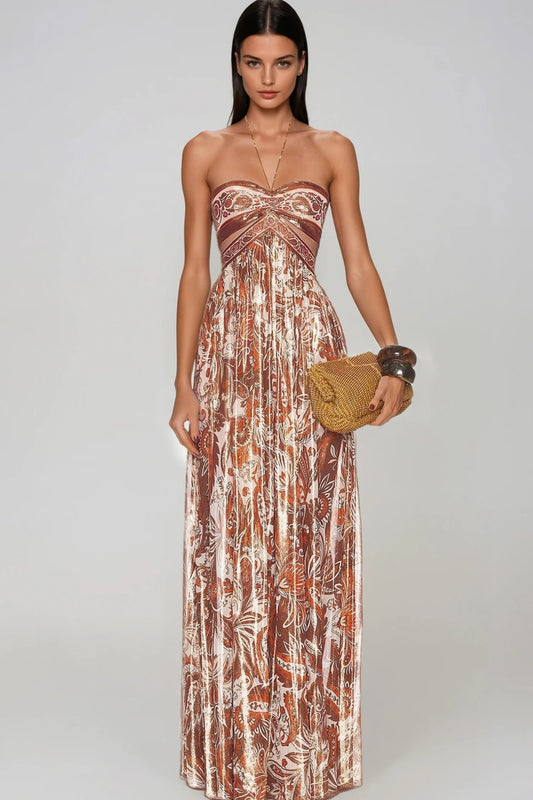 Fester Halter Neck Paisley Cutout Maxi Dress
