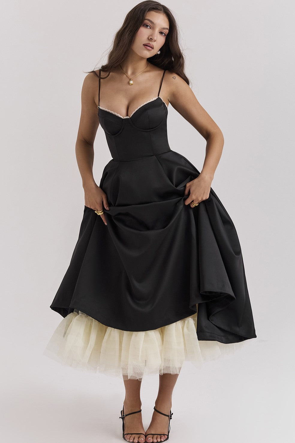 sweetheart neck midi dress First Date Sweetheart Neckline Midi Dress Black