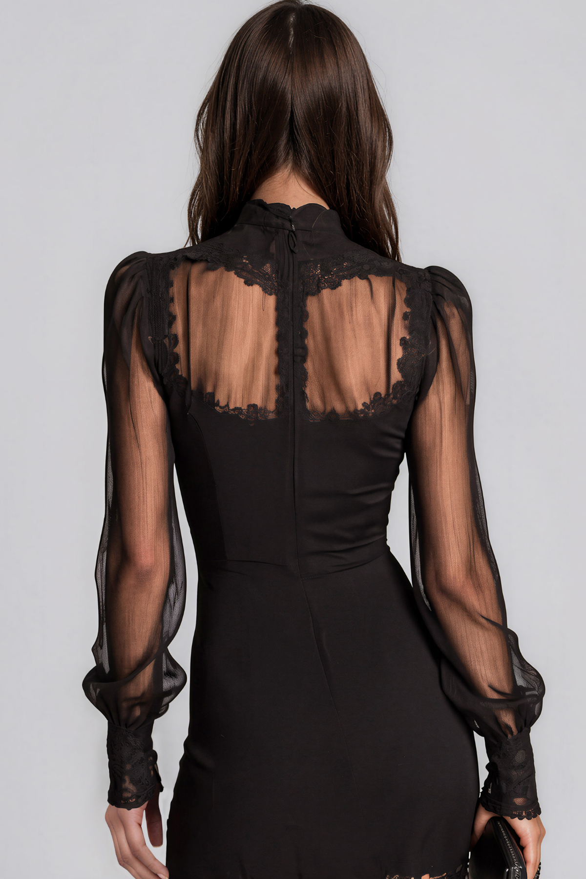 Rora Mesh Cutout Lace Mini Dress