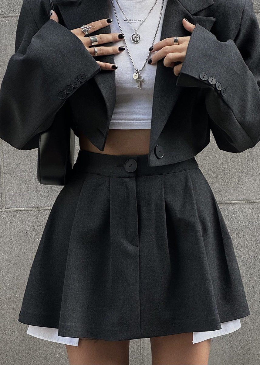 Cropped Blazer and Skater Skirt Set - Modern Sophistication