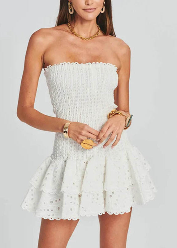 Zaria Strapless Ruffle Mini Dress Smocked Yellow Eyelet