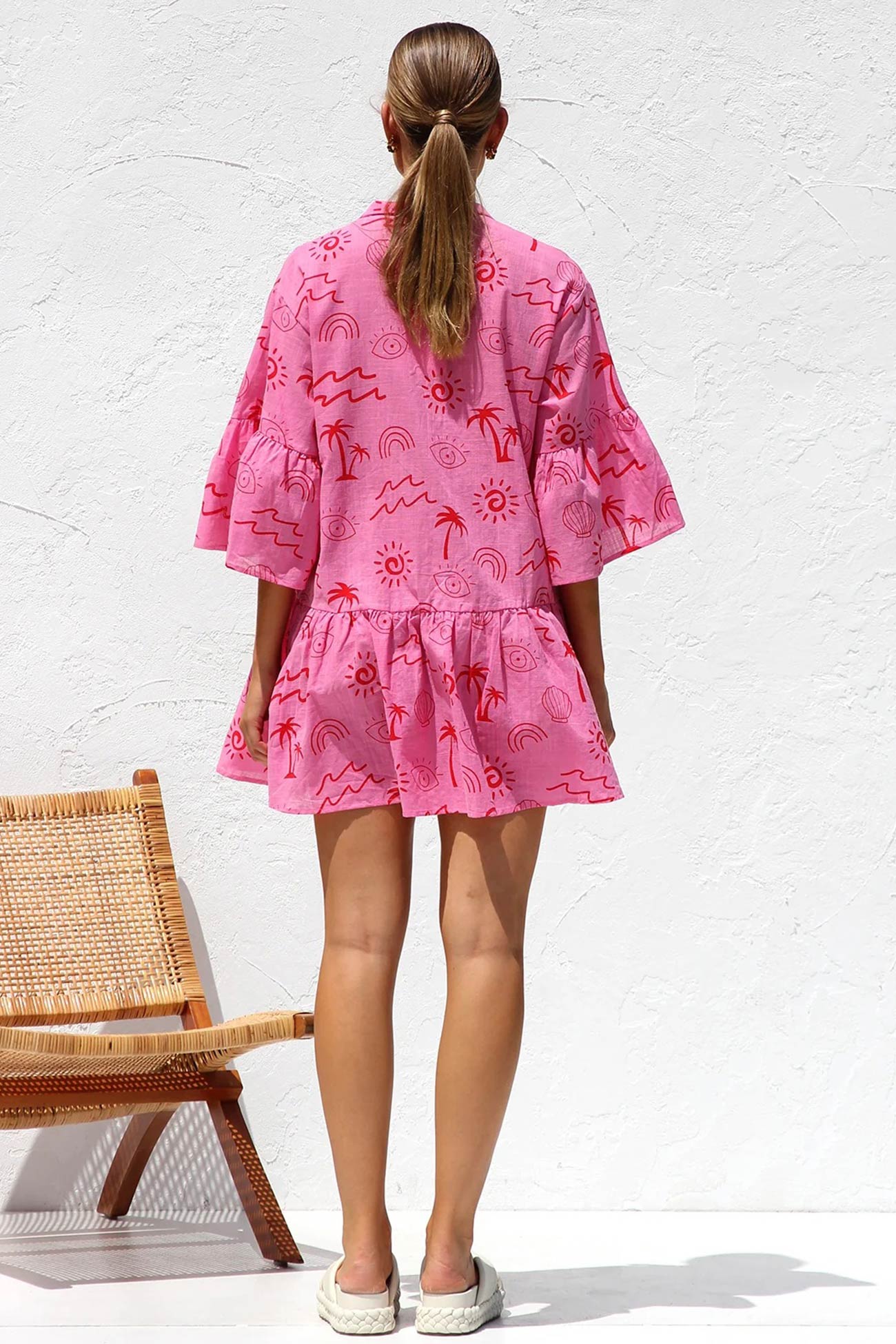 Printed Flares Sleeve Ruched Mini Dress