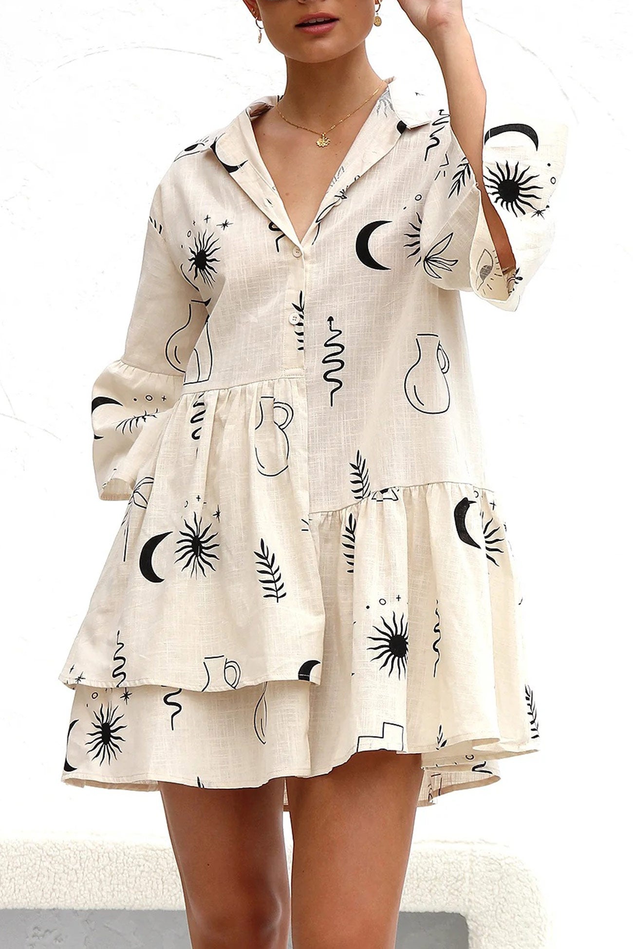 Printed Flares Sleeve Ruched Mini Dress