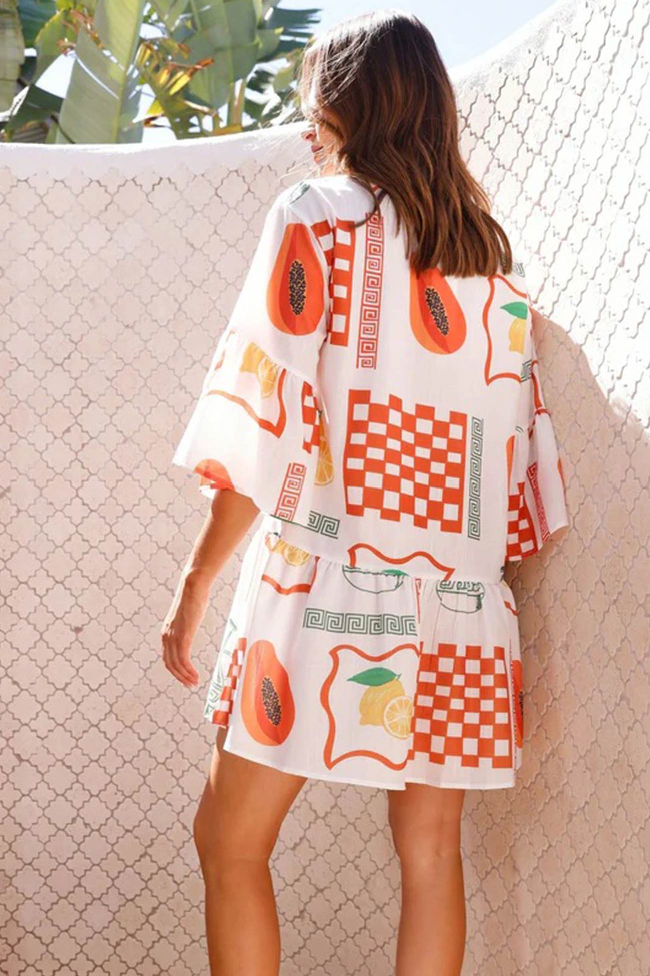 Printed Flares Sleeve Ruched Mini Dress