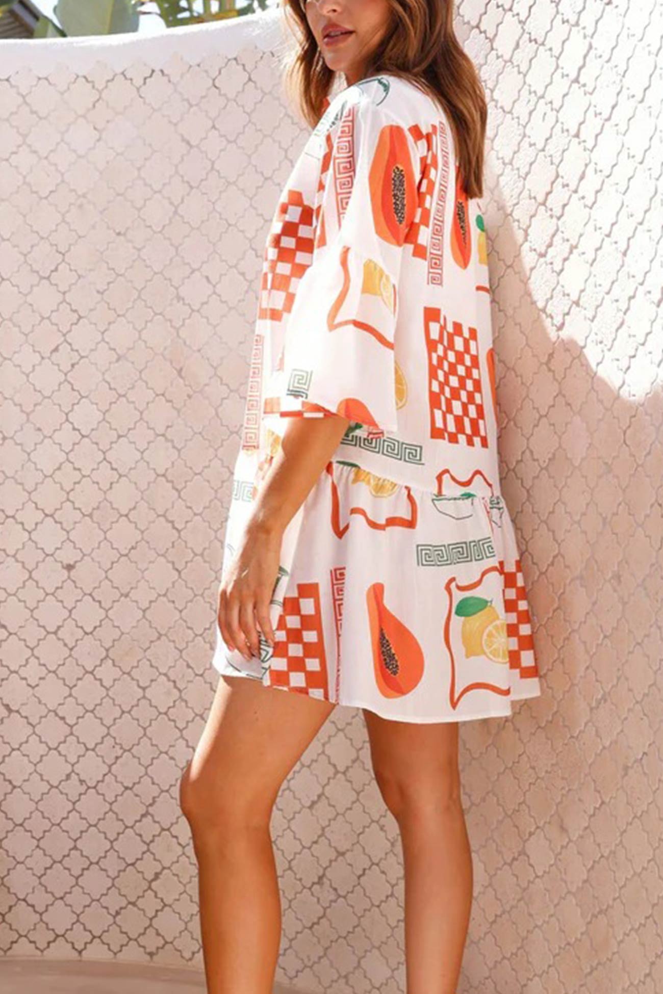 Printed Flares Sleeve Ruched Mini Dress
