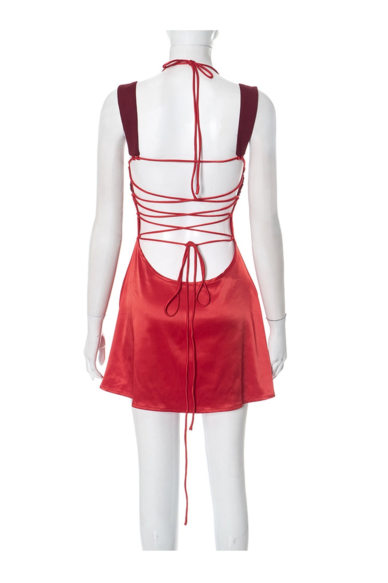 Satin Contrast Color Tie-up Cami Dress