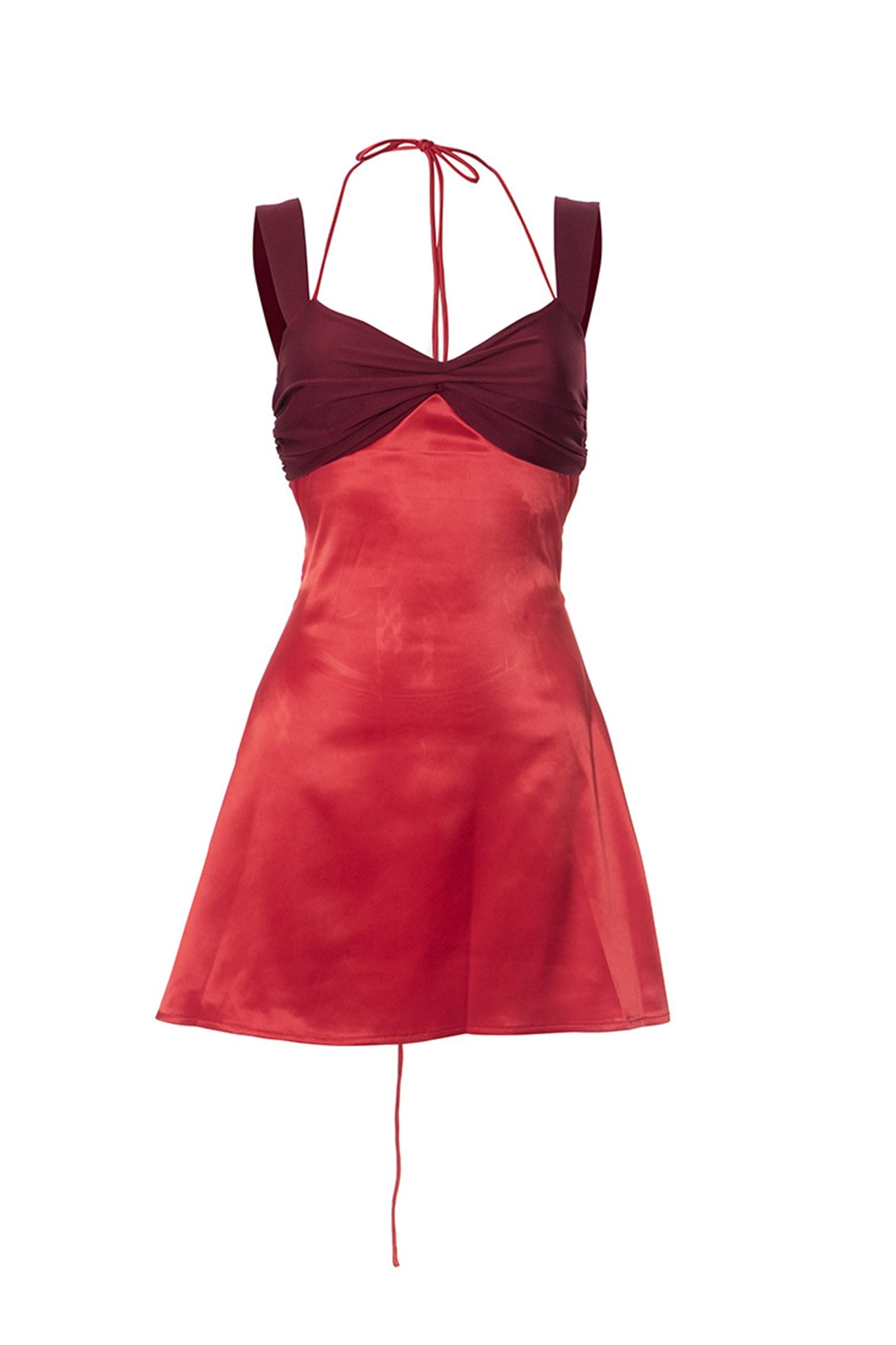 Satin Contrast Color Tie-up Cami Dress
