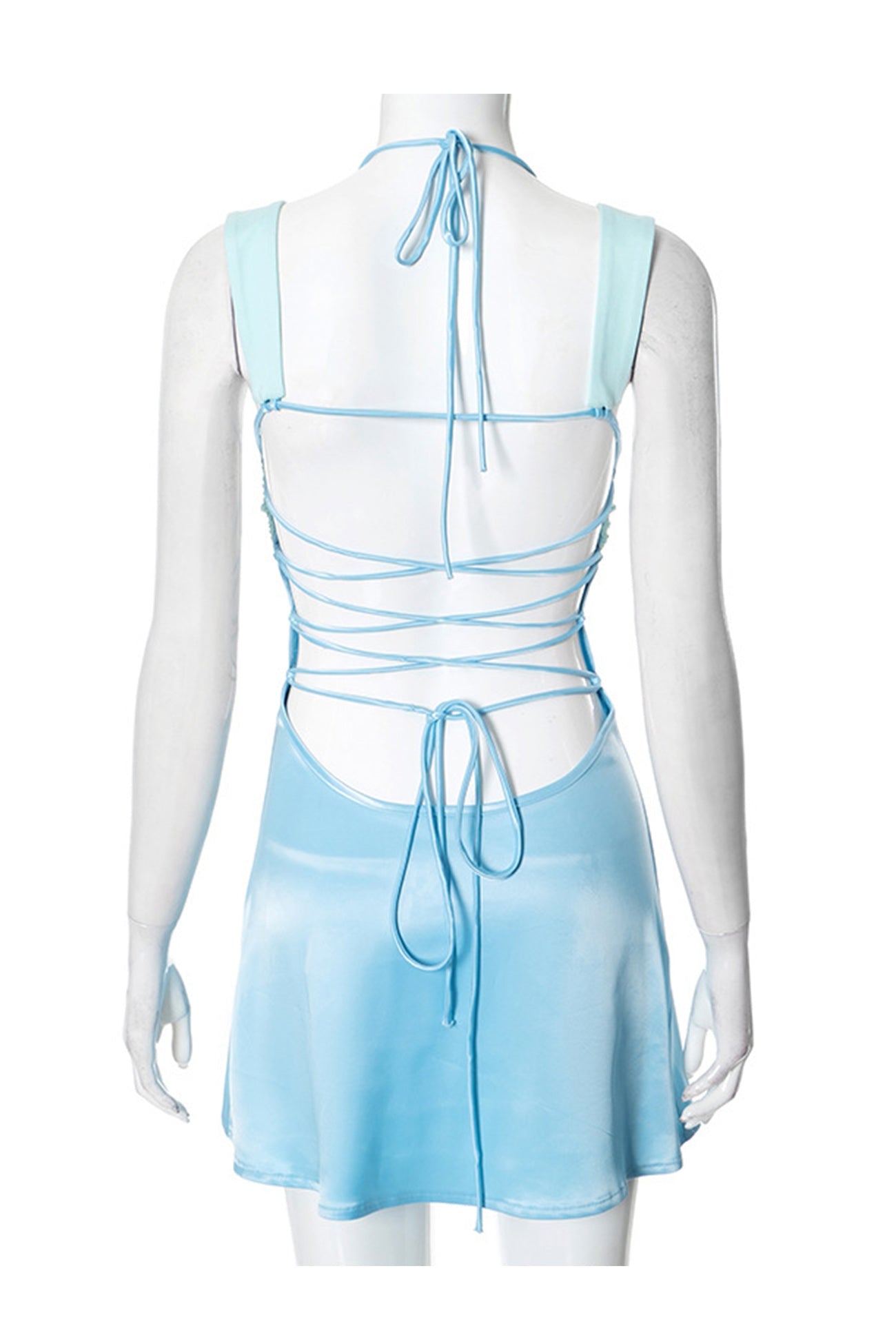 Satin Contrast Color Tie-up Cami Dress