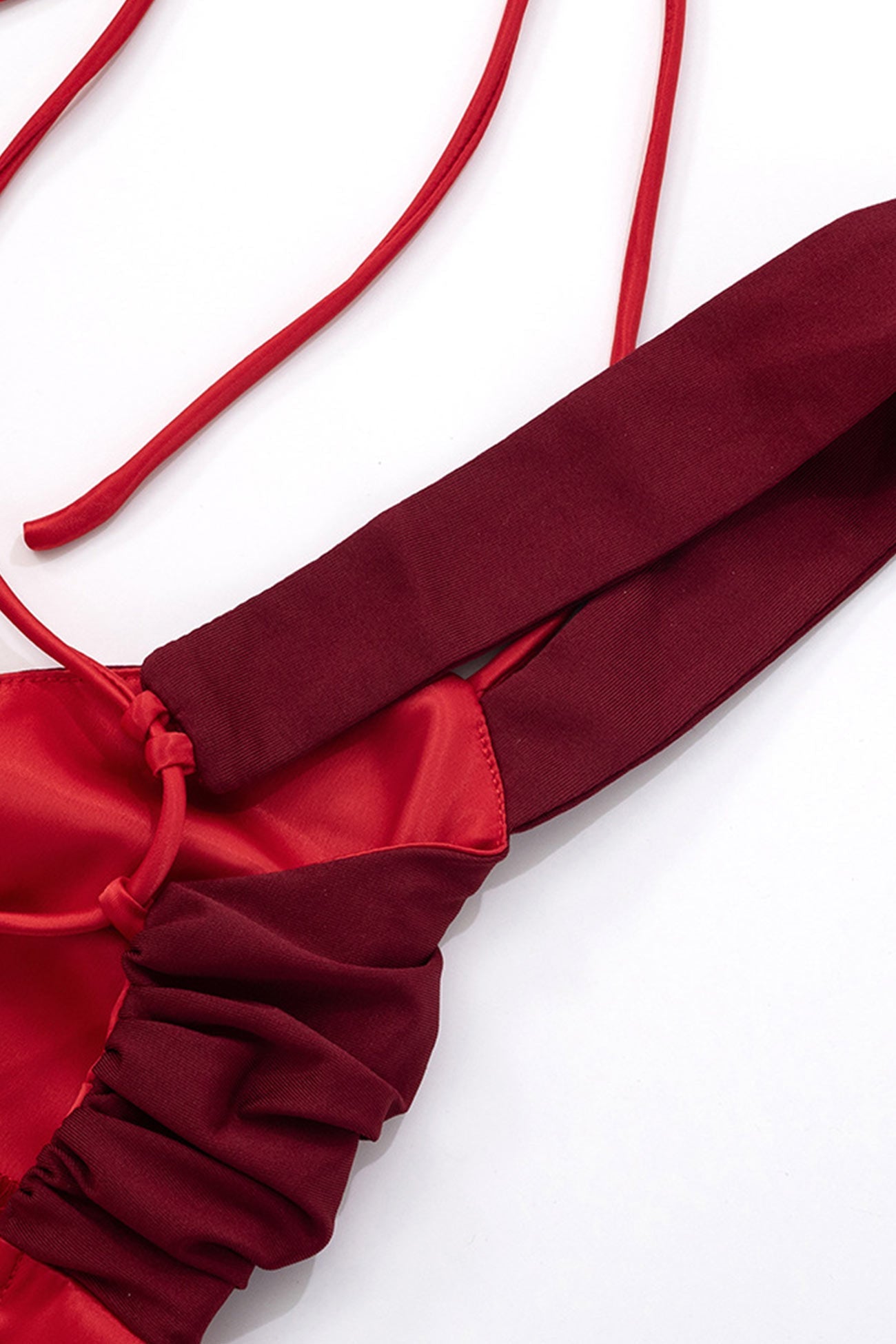 Satin Contrast Color Tie-up Cami Dress