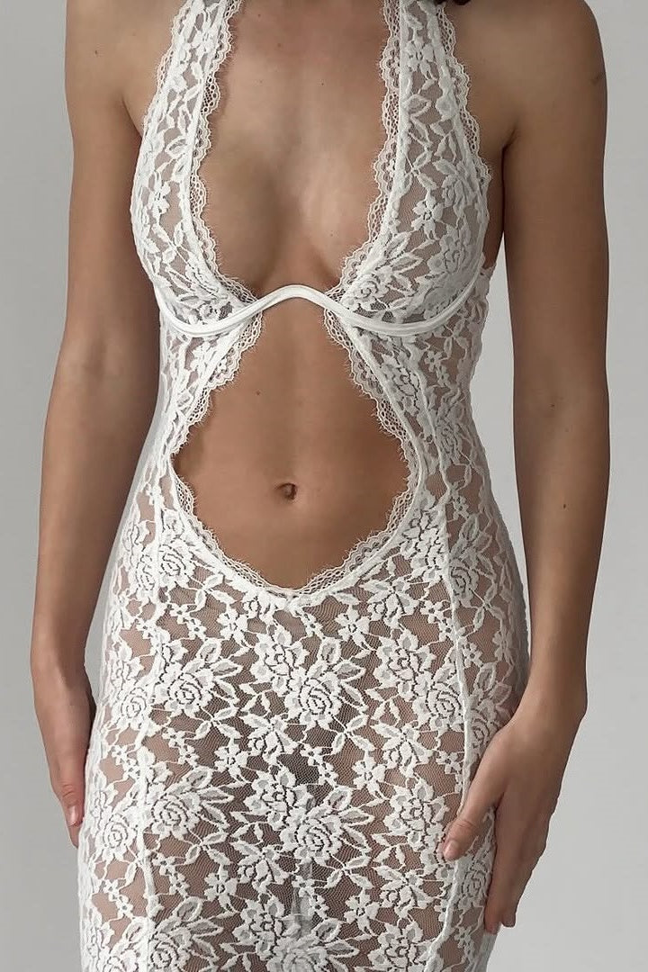 Frederica Halter Cutout Lace Maxi Dress