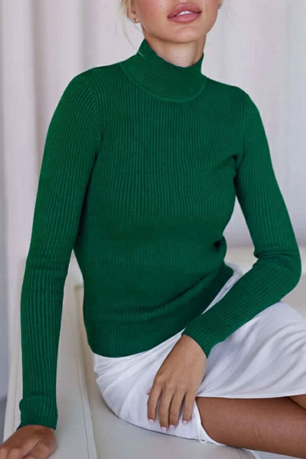 Solid Color Half-turtleneck Slim Knitted Layer Top