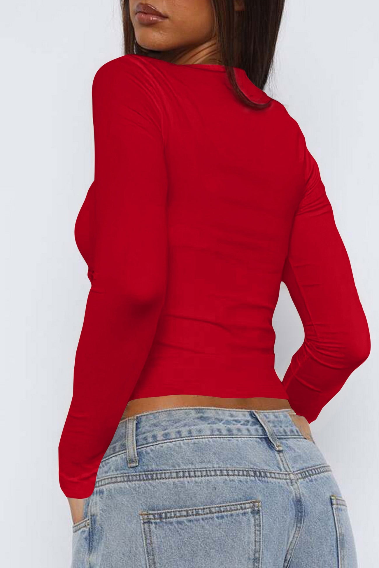 Square Neck Cutout Long Sleeve Crop Top