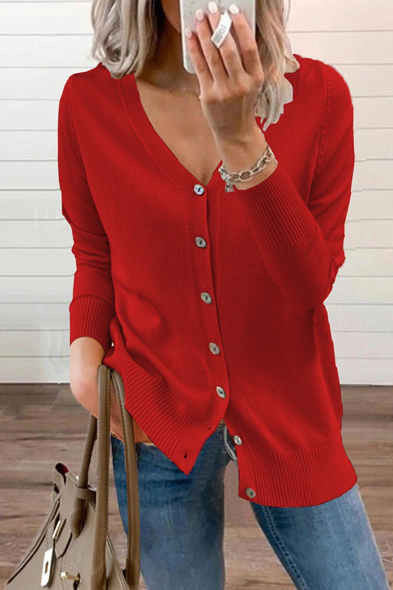 V Neck Button-down Cardigan