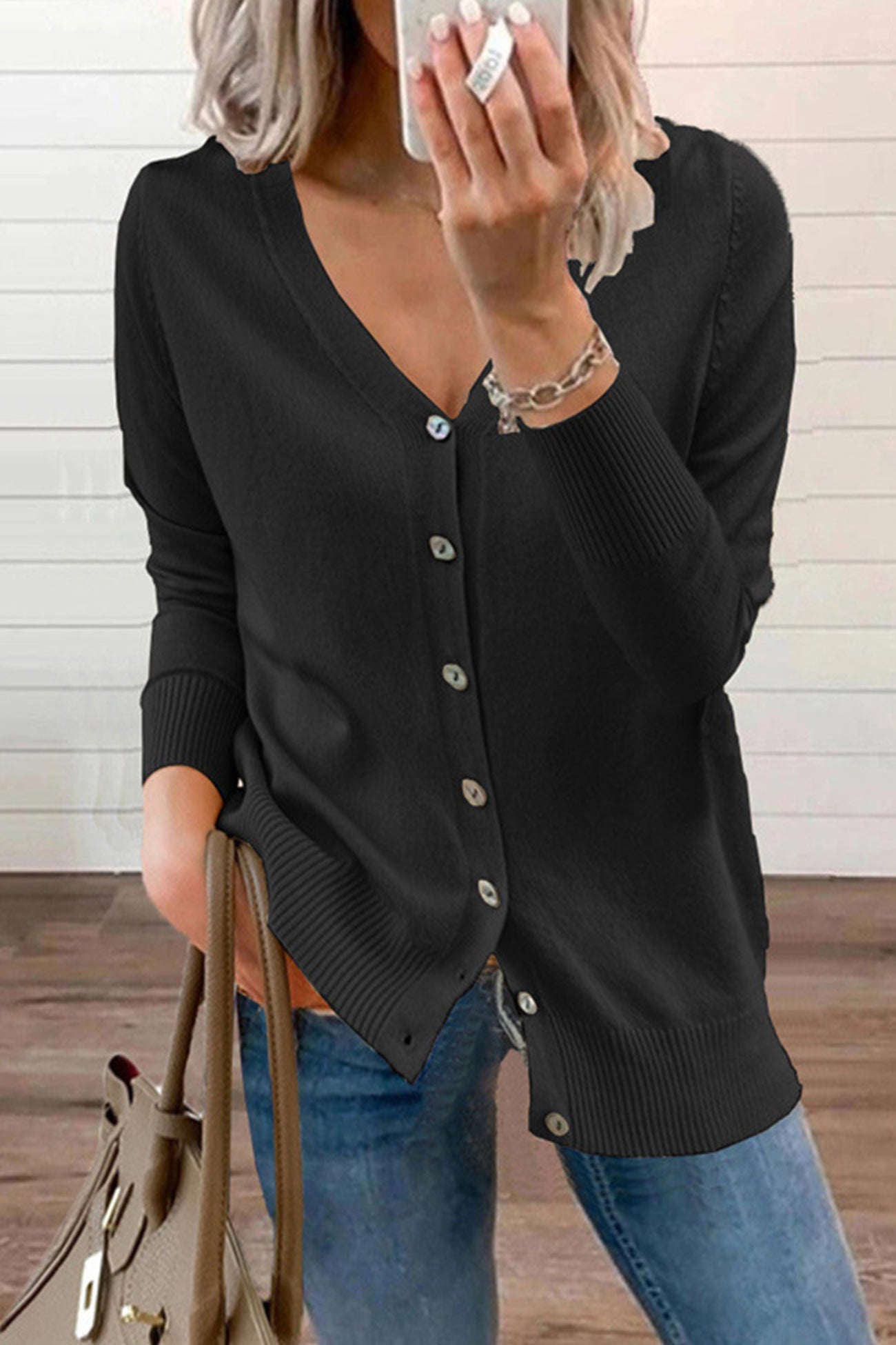 V Neck Button-down Cardigan