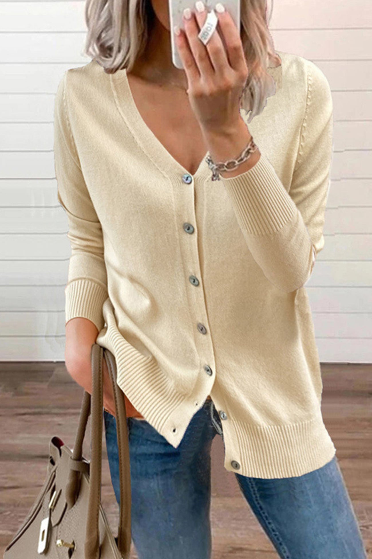 V Neck Button-down Cardigan