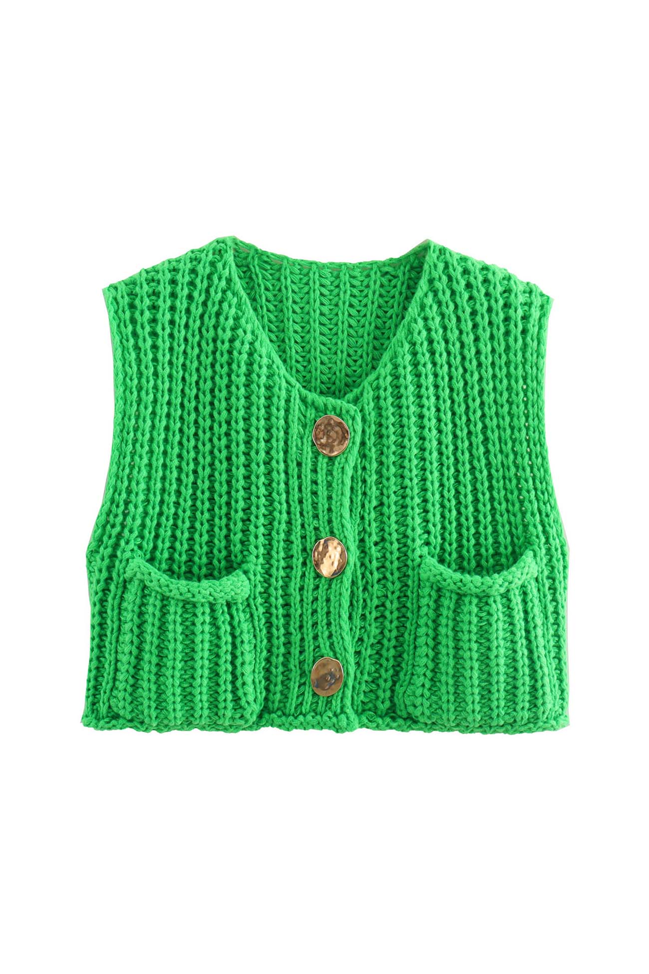 Button Front Sleeveless Pocket Knit Cardigan