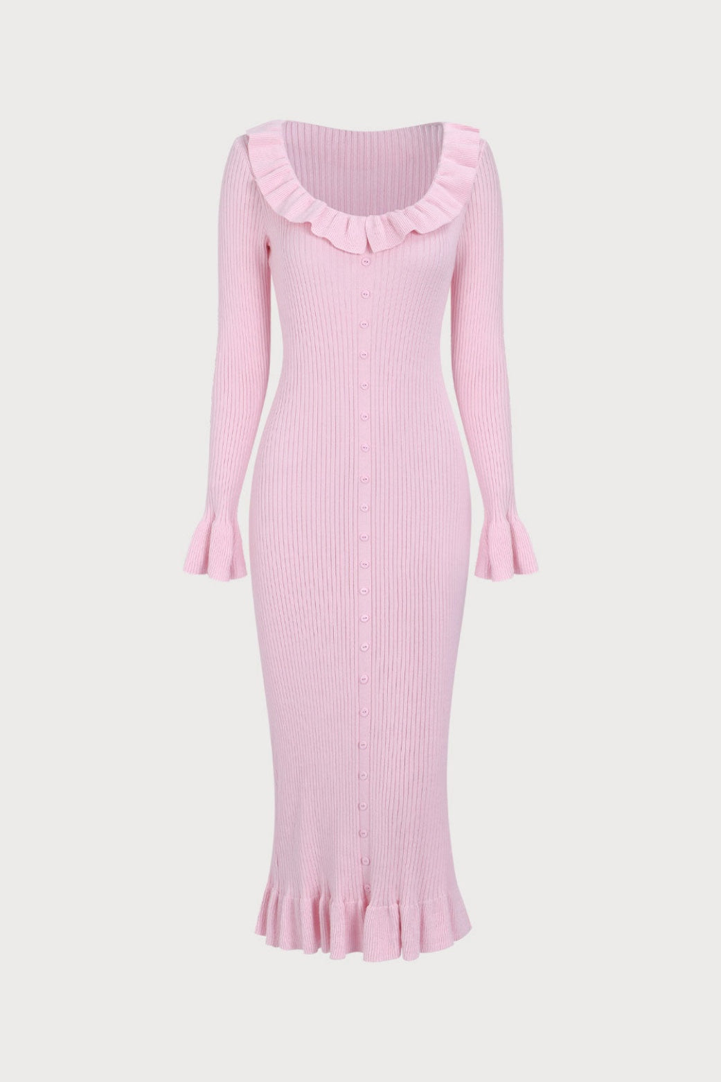 Valerie U-Neck Ruffle Midi Knit Dress