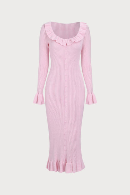 Valerie U-Neck Ruffle Midi Knit Dress