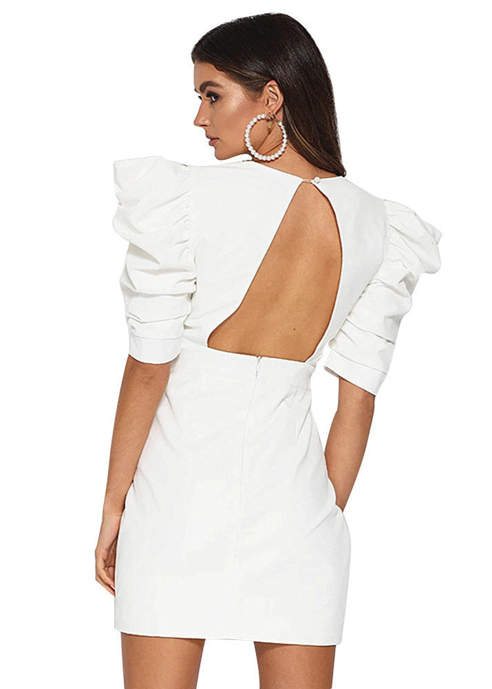 Ivory Icon - StructuRed Mini Dress with Ruffle Sleeves