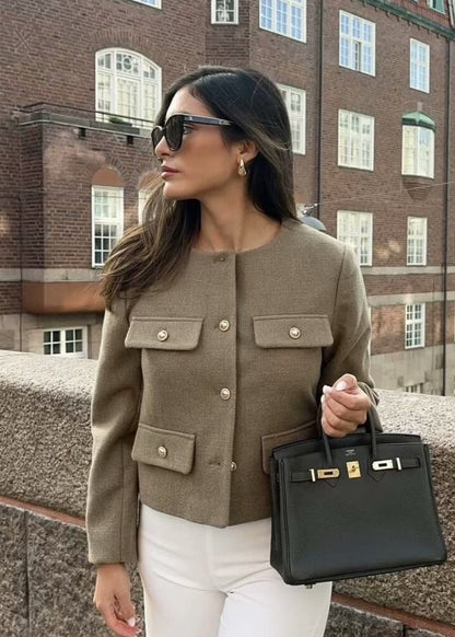 TailoRed Tweed Cropped Jacket â€?Classic Elegance with Gold Button Accents