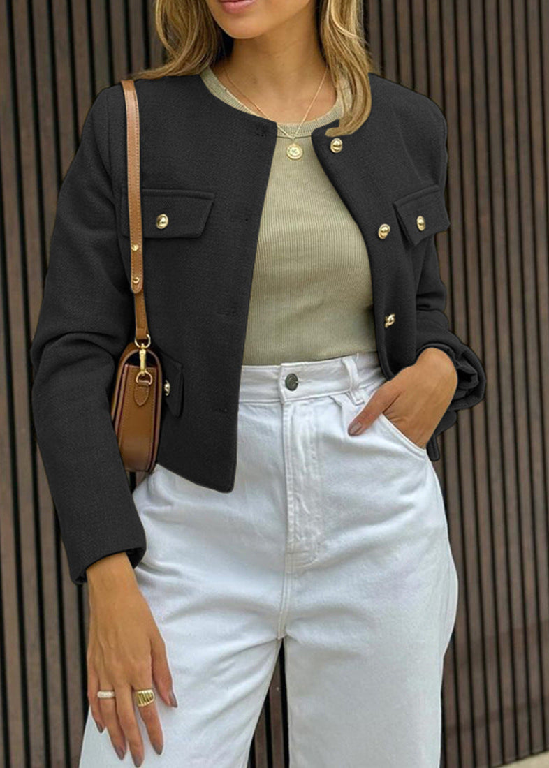 TailoRed Tweed Cropped Jacket â€?Classic Elegance with Gold Button Accents