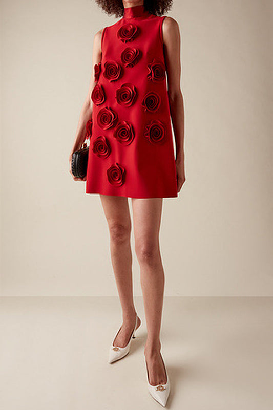 Hilary Red Appliqued Shift Mini Dress