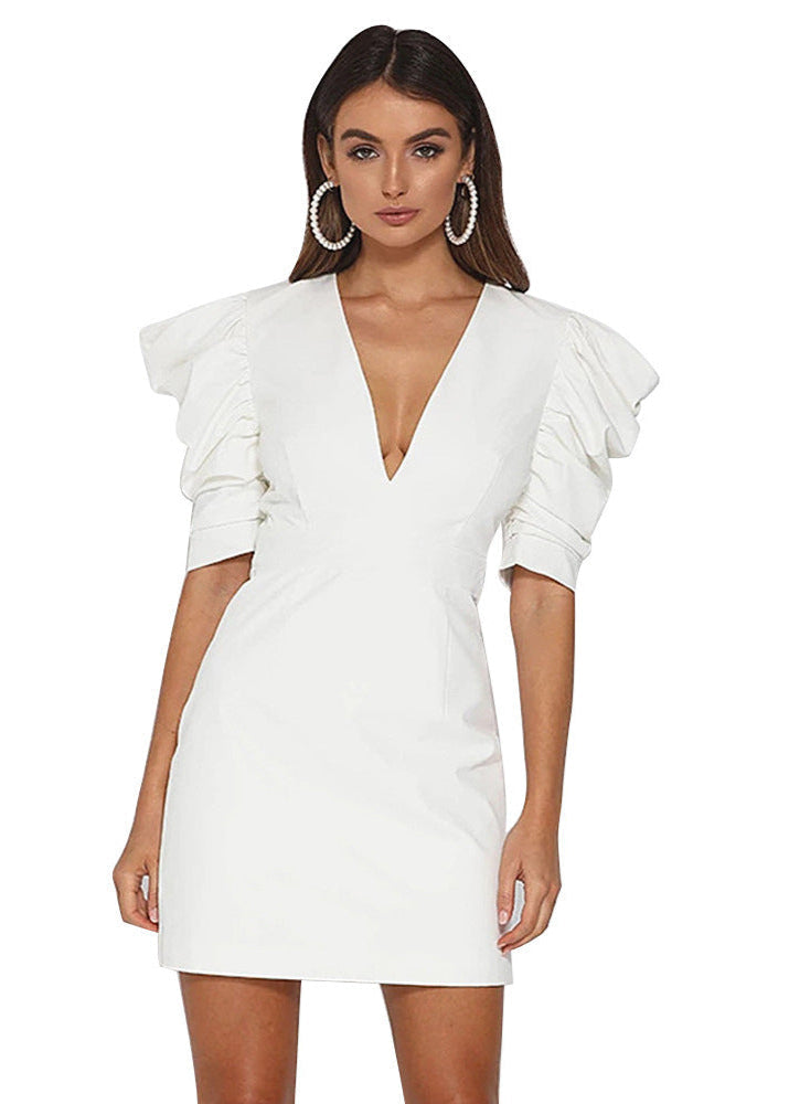 Ivory Icon - StructuRed Mini Dress with Ruffle Sleeves