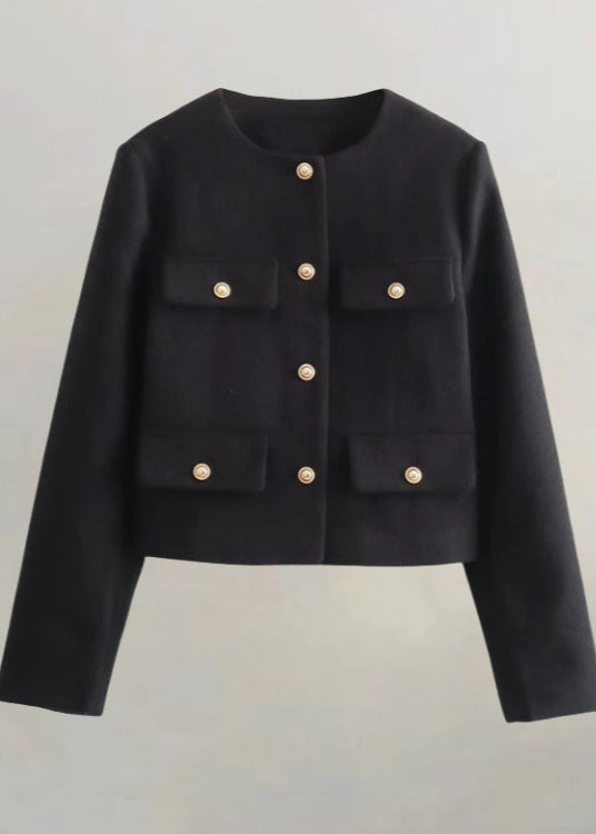 TailoRed Tweed Cropped Jacket â€?Classic Elegance with Gold Button Accents