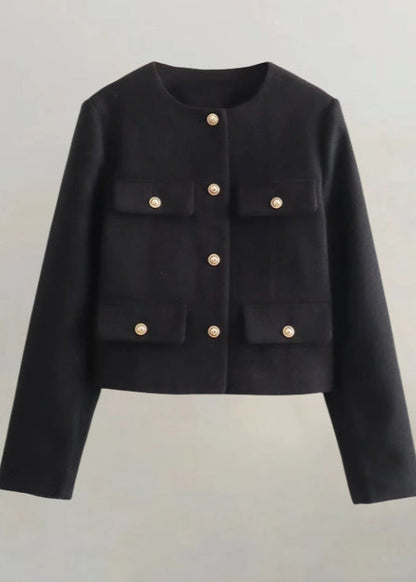 TailoRed Tweed Cropped Jacket â€?Classic Elegance with Gold Button Accents