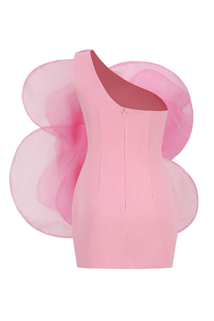 Tina One Shoulder Floral Applique Mini Dress