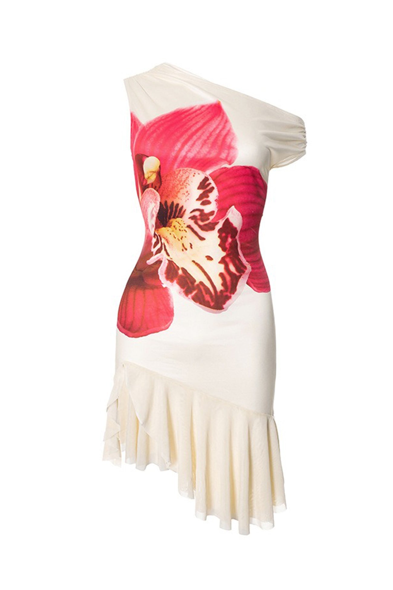 Floral Slop Shoulder Ruffle Mini Dress