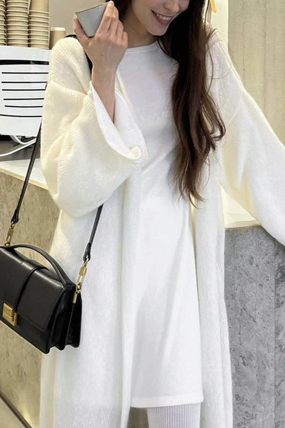 Solid Color Open Front Long Cardigan