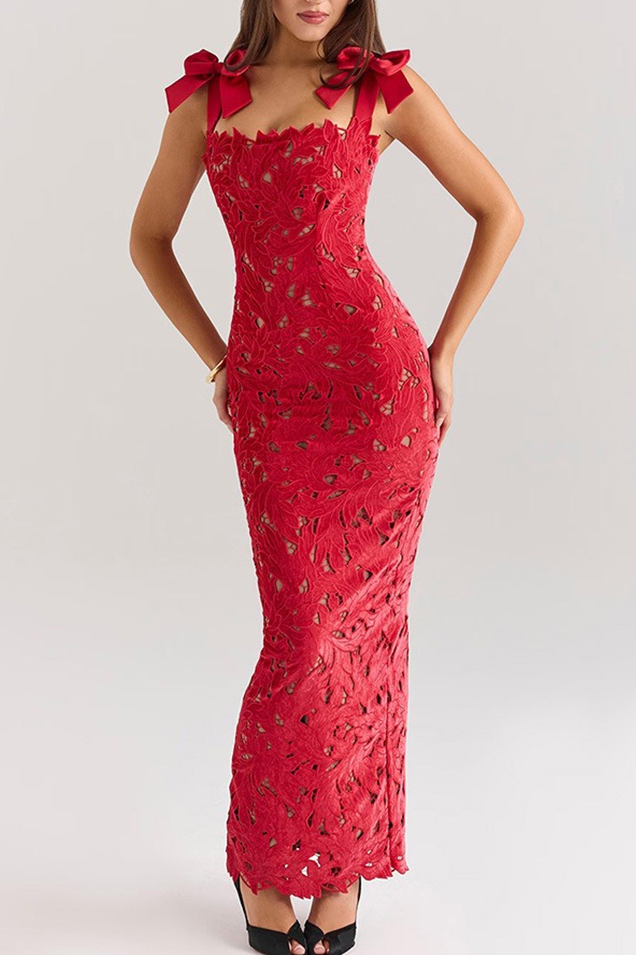 Bow Straps Hollow Out Maxi Dress