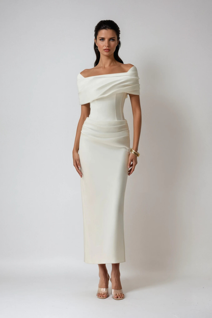 Diamantis Off Shoulder Ruch Maxi Dress