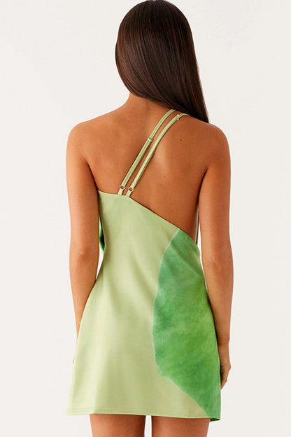 Floral Cowl Neck One-shoulder Mini Dress