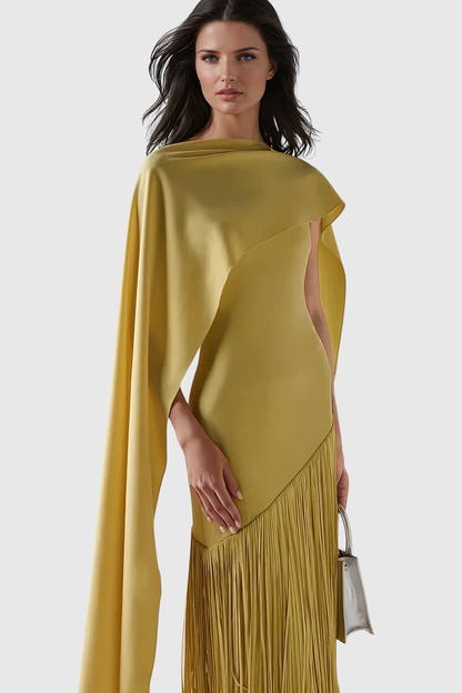 Donaldina Fringe Shawl Maxi Dress