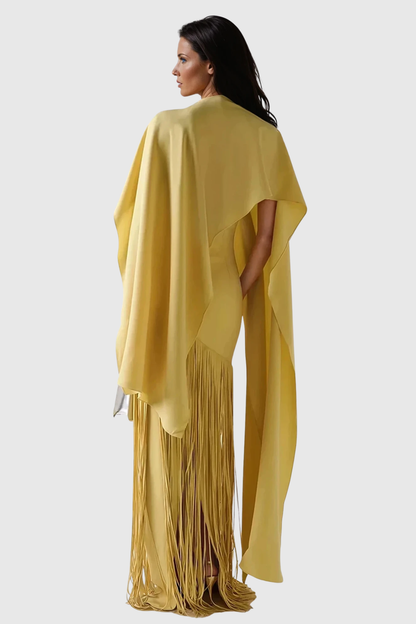 Donaldina Fringe Shawl Maxi Dress